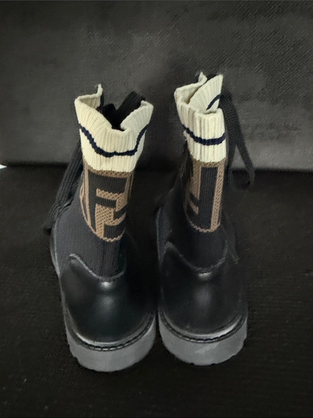 Fendi Kids Black Lace-Up Combat Boots size 33/ size 2 - Picture 3 of 5